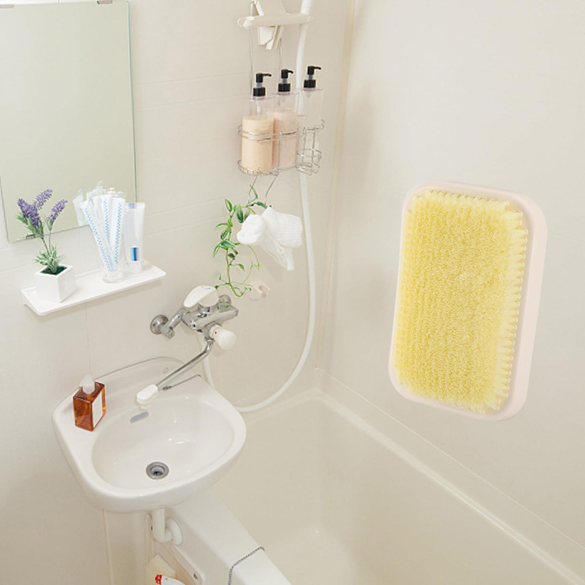Tecbeauty hands-free back scrub brush helps reach the back while washing.
