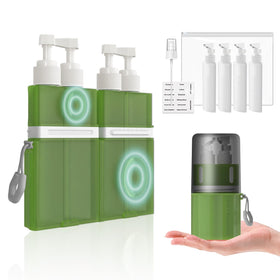 TechoEcho 4-in-1 travel dispenser bottle for organized toiletries on the go.