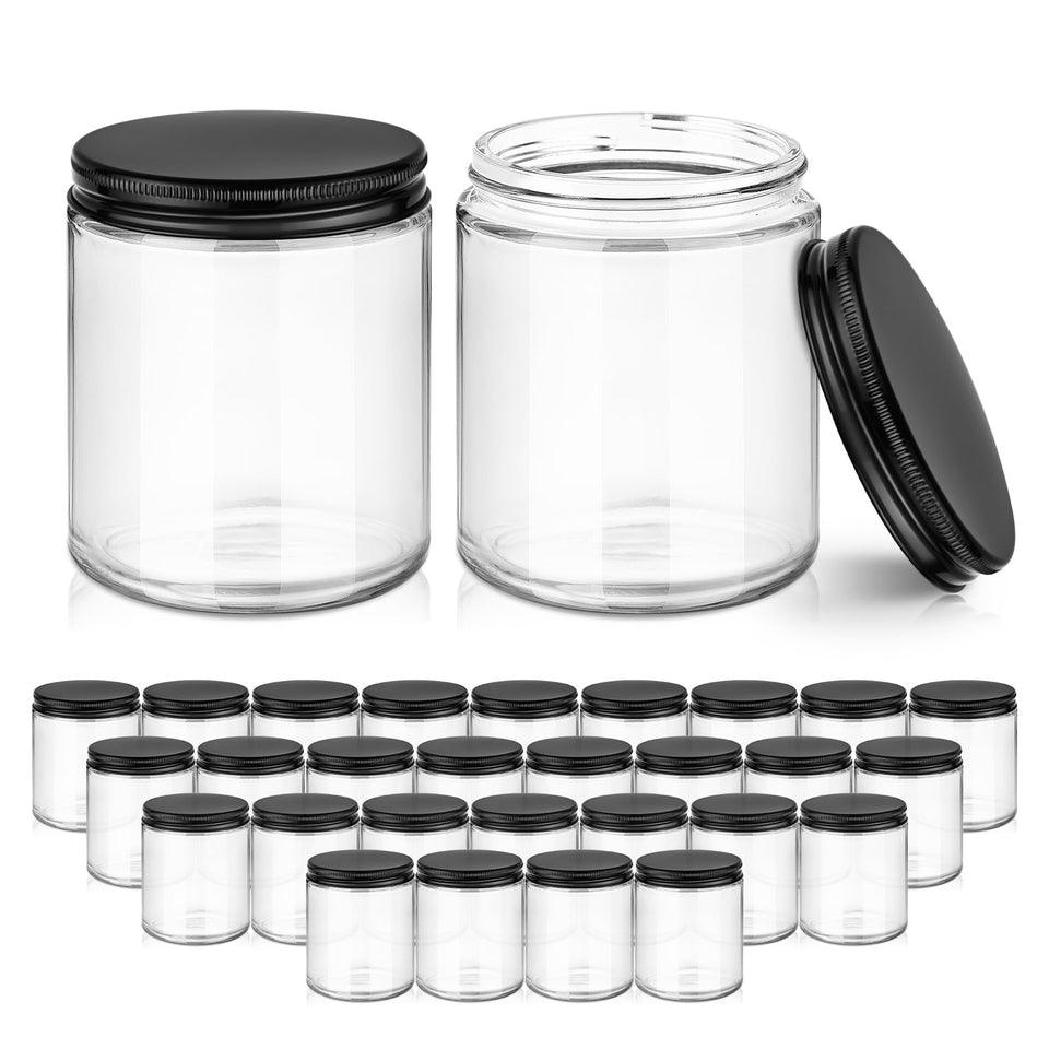 Tecohouse 8oz glass jar with lid, ideal for candles and storage.