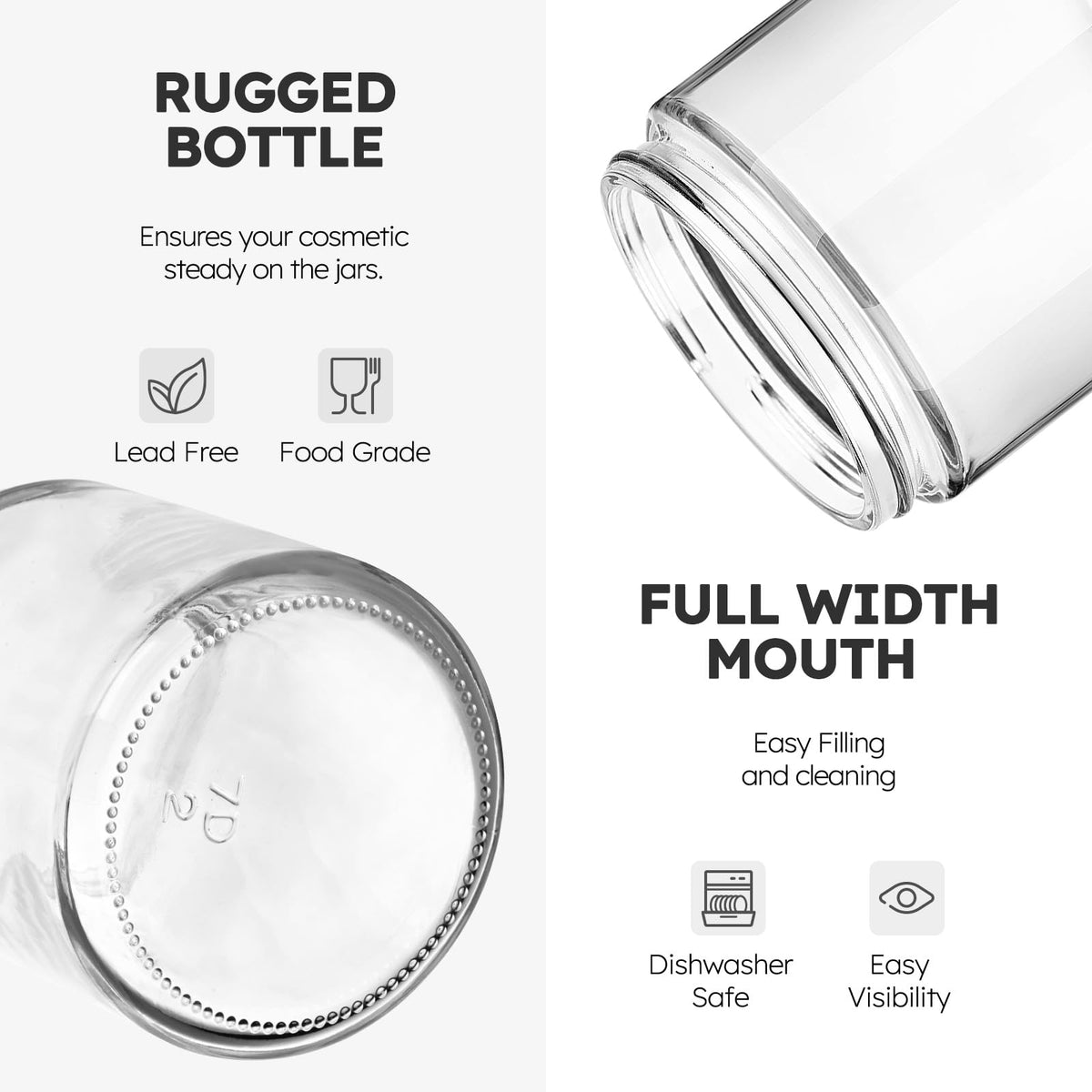 Tecohouse clear wide-mouth jar for easy filling and cleaning.