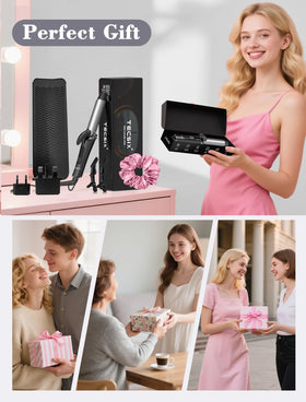 TECSIX 1-inch ceramic barrel distributes even heat and reduces frizz.