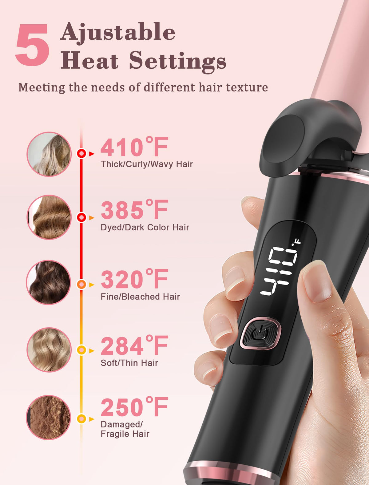 TECSIX 1-inch ceramic barrel delivers even heat.