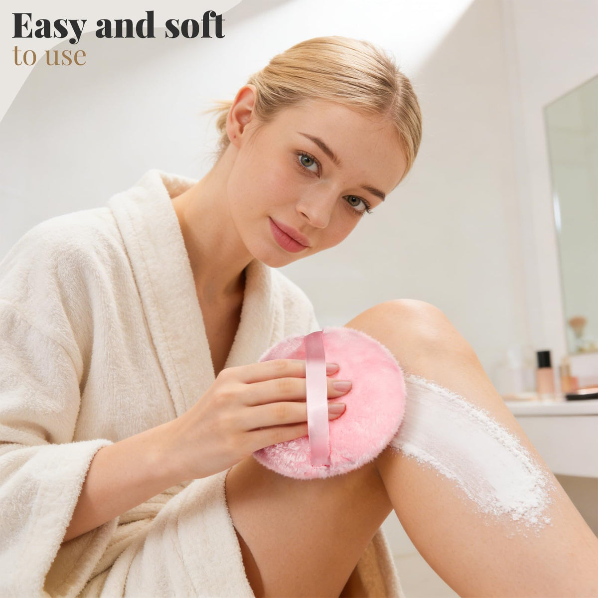 Teenitor body powder application close-up for even coverage.