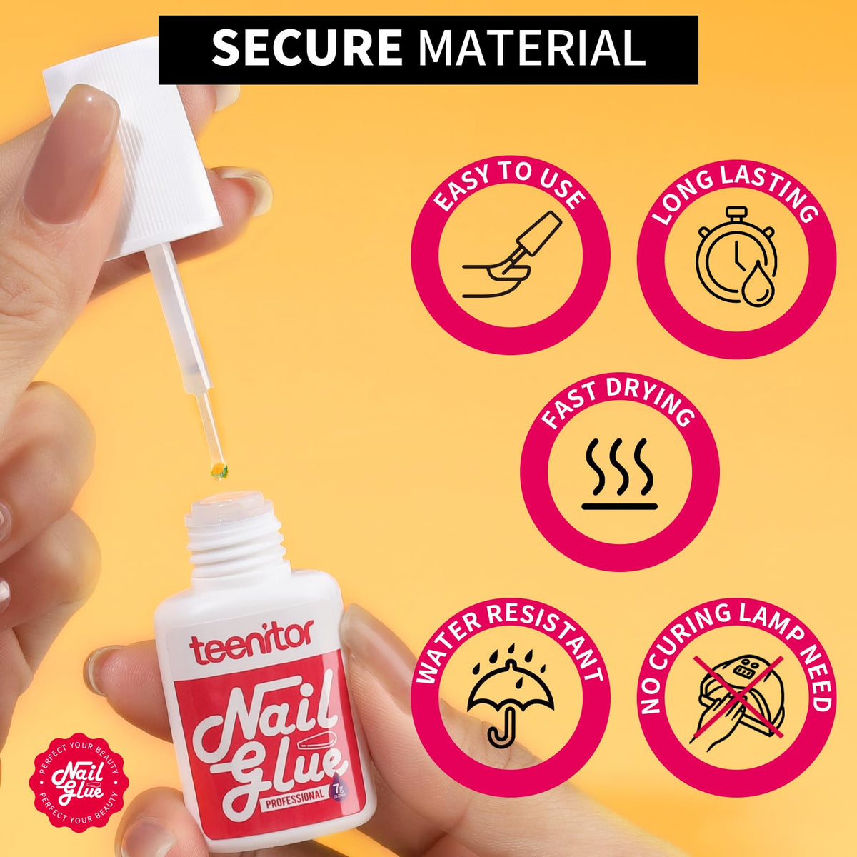 Teenitor Pink Nail Glue 10-pack set for reliable press-on adhesion