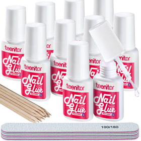 Teenitor Pink Nail Glue bottle close-up showing fast-drying formula for press-ons