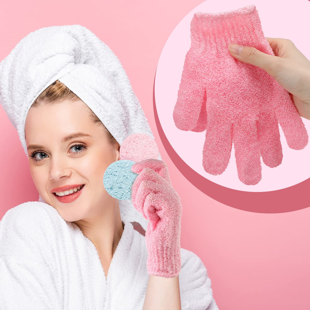 Tegeme nylon gloves cleaning the back in shower.