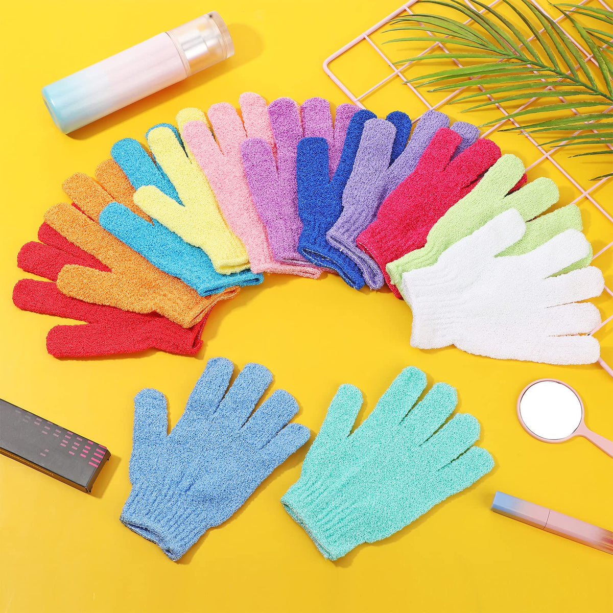 Tegeme spa-at-home exfoliation with shower gloves and soap.