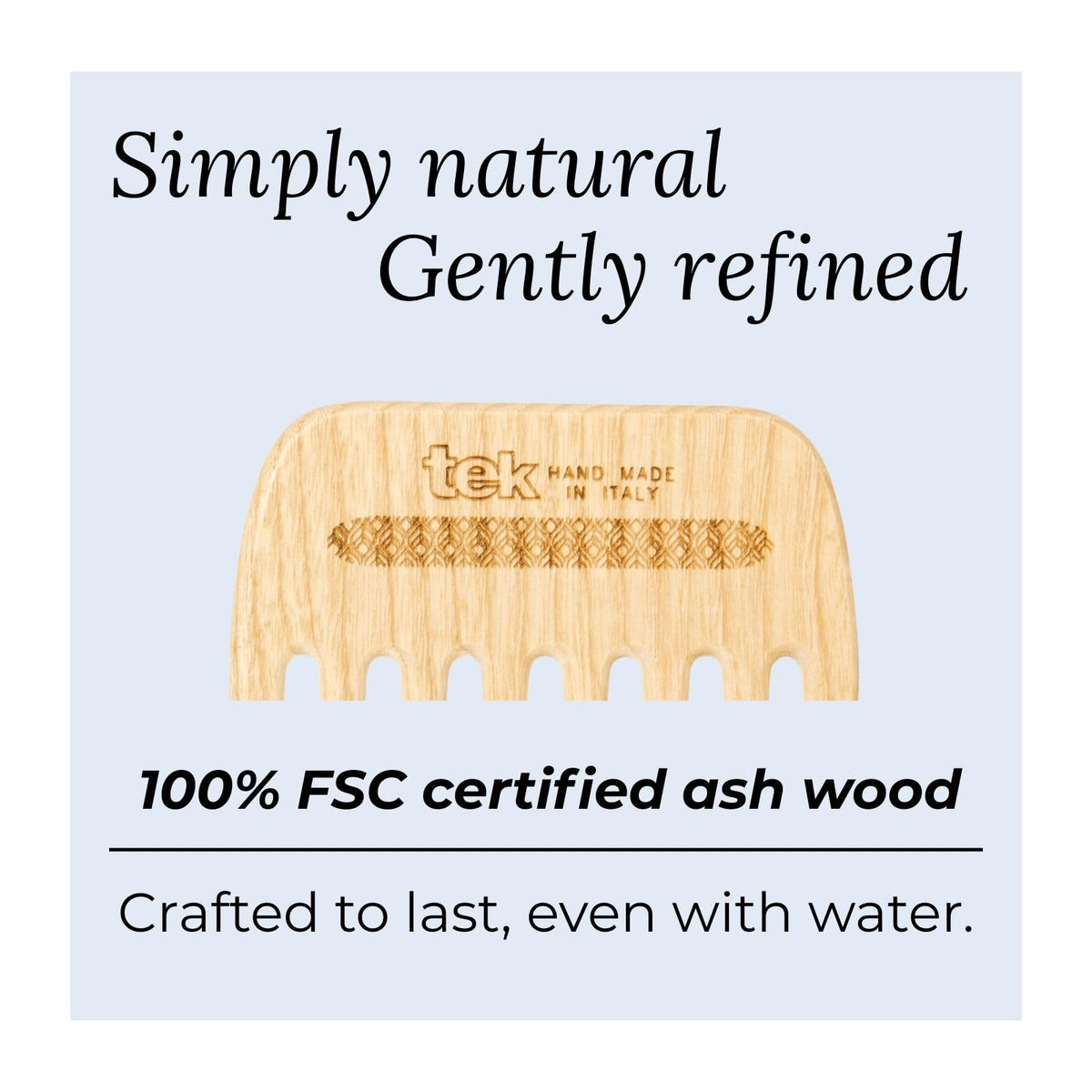 TEK detangling comb designed for wavy and curly hair with minimal snag.