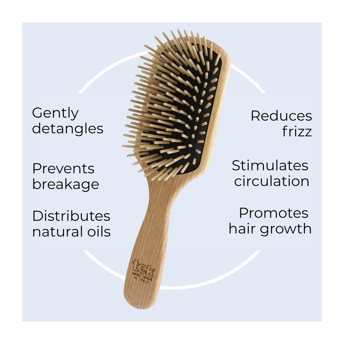 Long-teeth design gently detangles thick, voluminous hair