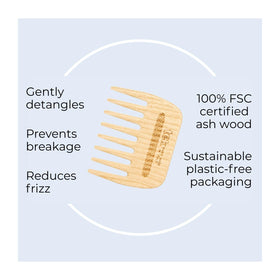 TEK large rectangular comb in natural ash wood suited for waves and curls.