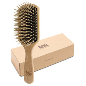 TEK rectangular hair brush with long teeth in ash wood for detangling