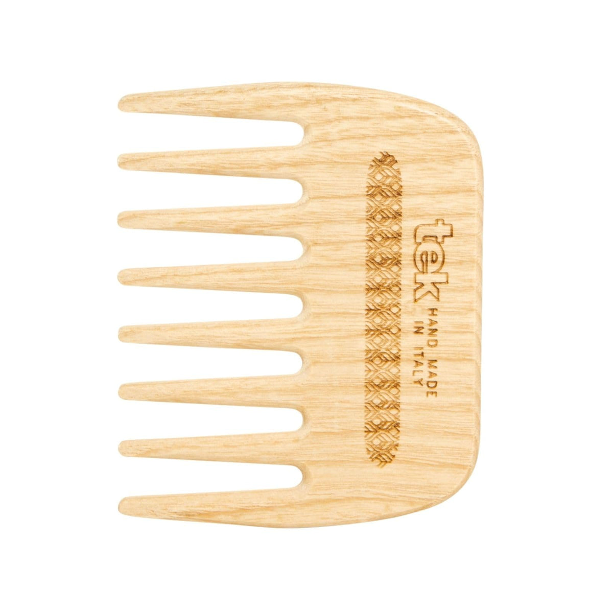 TEK wooden comb with long rounded teeth for gentle detangling in natural ash wood.