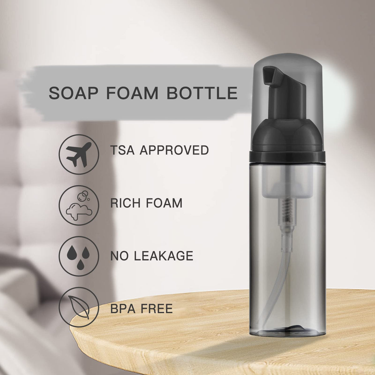 Tekson spill-proof foam bottle prevents leaks during trips