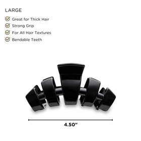 Teleties large hair clip with bendable teeth maintains the shape.