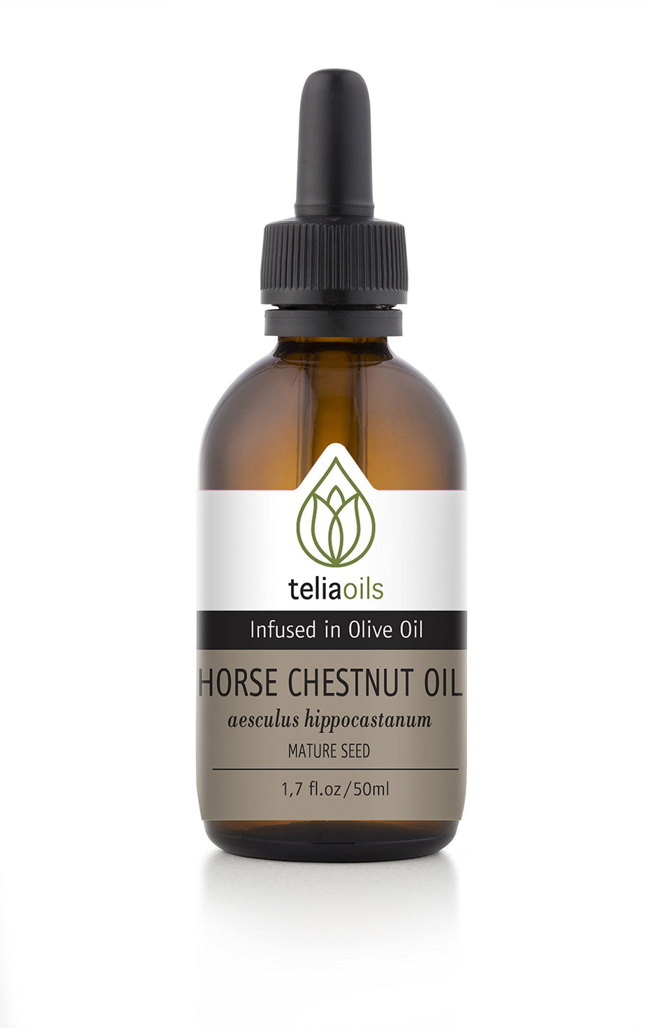 Teliaoils Horse Chestnut Infused Oil bottle with rich color and aroma.