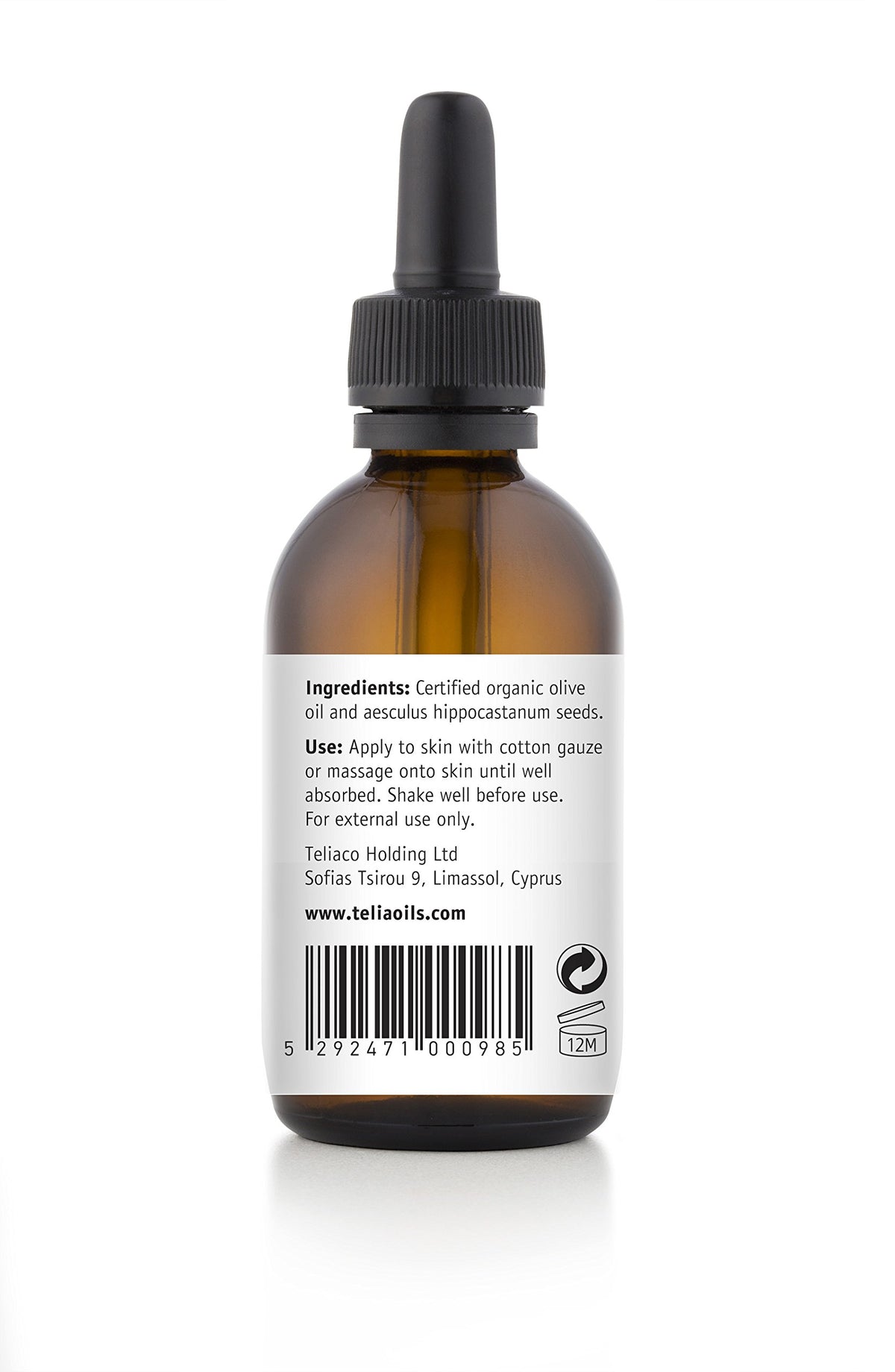 Teliaoils Chestnut oil ingredients: organic olive oil and chestnut infusion.