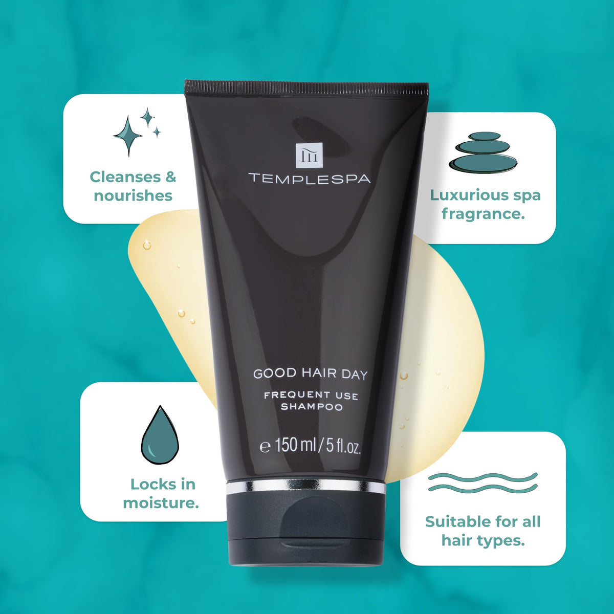 Lather from TEMPLESPA Good Hair Day shampoo delivering silky, smooth hair