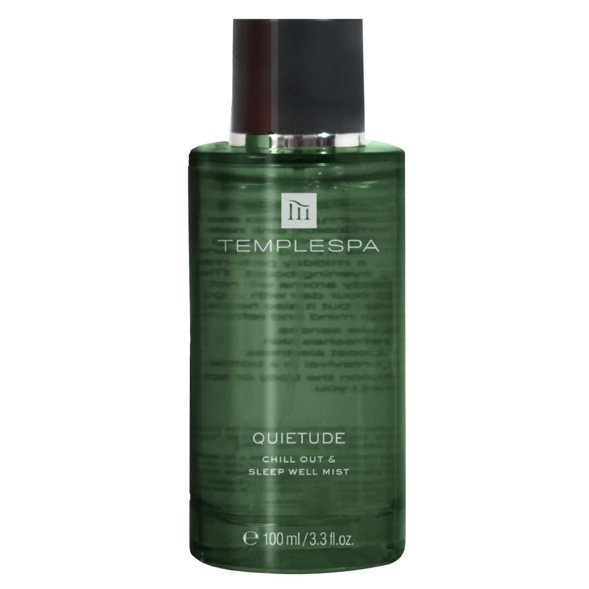 TEMPLESPA Quietude mist bottle releasing calming aroma for restful evenings.