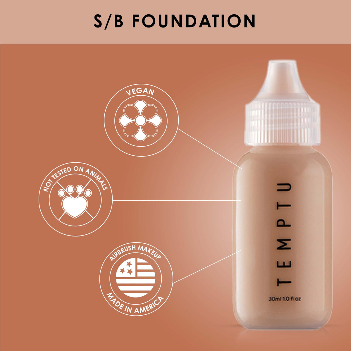 TEMPTU S/B foundation offers 12 buildable shades for perfect color matching.