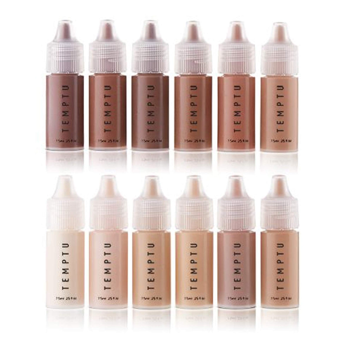TEMPTU S/B foundation bottle array showing shade variety for tailored coverage