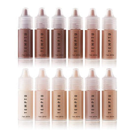 TEMPTU S/B foundation bottle array showing shade variety for tailored coverage