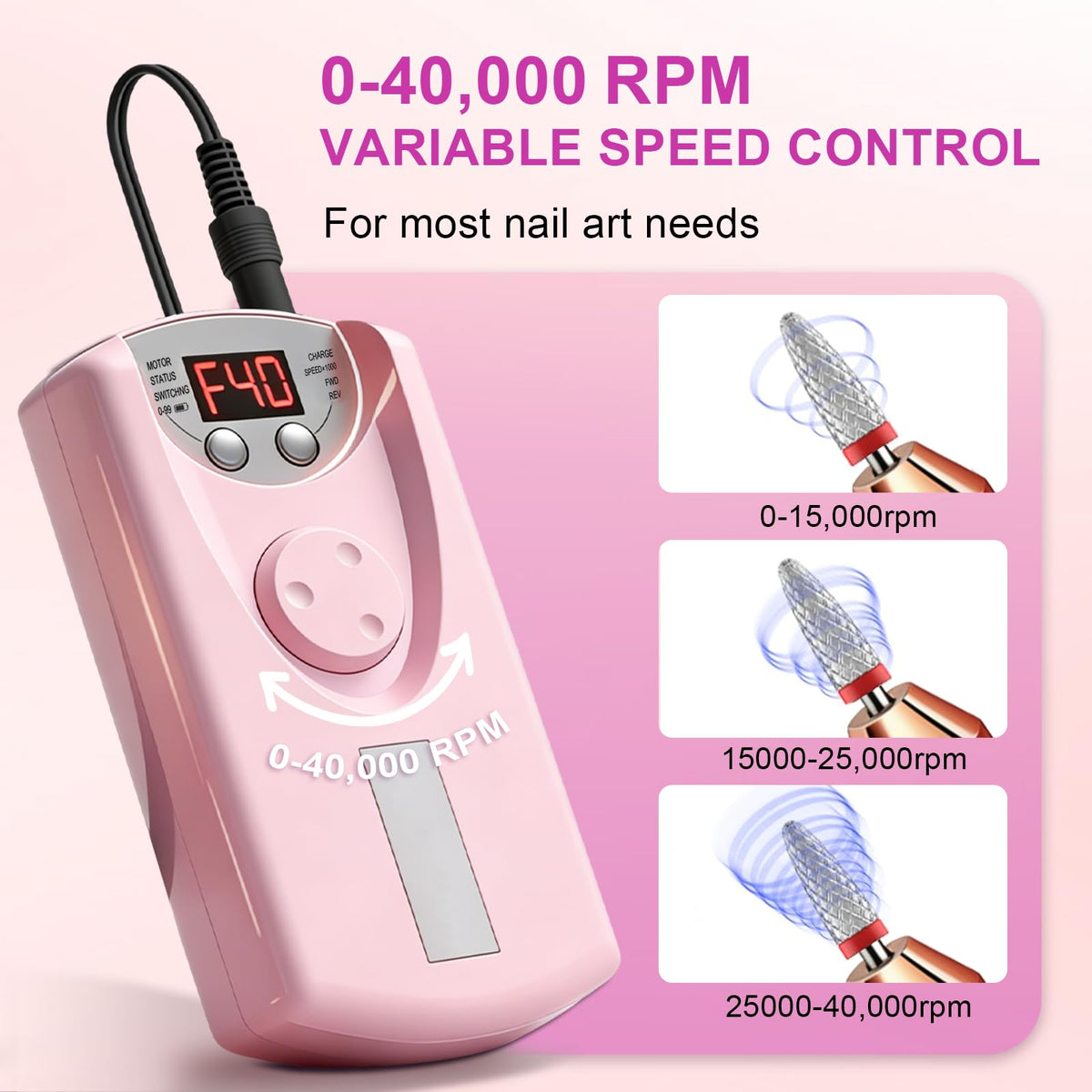 TENGYI JIANJU nail drill LED display for speed and battery monitoring