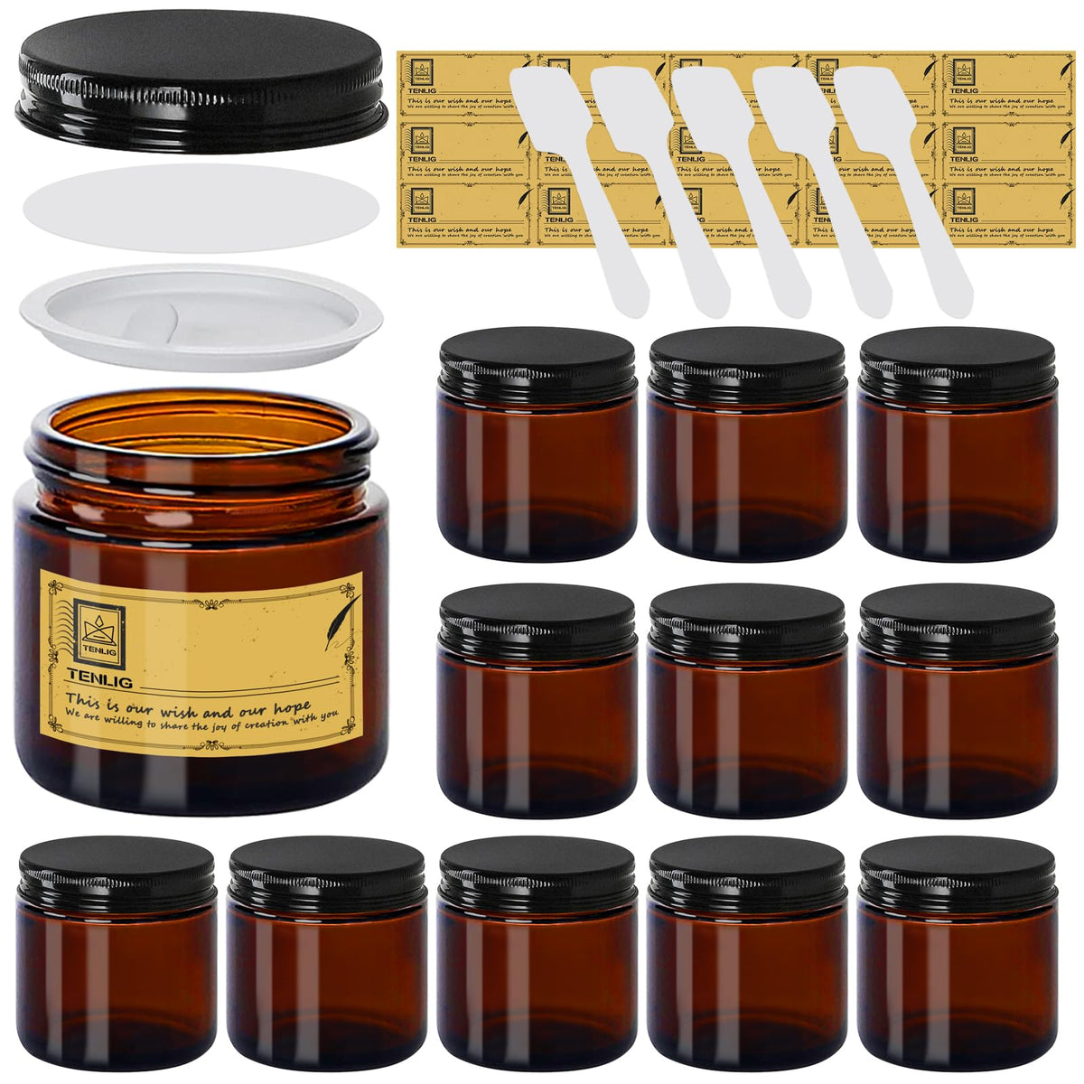 TENLIG amber glass jar 4oz with lid protects cosmetics from light and keeps travel tidy.