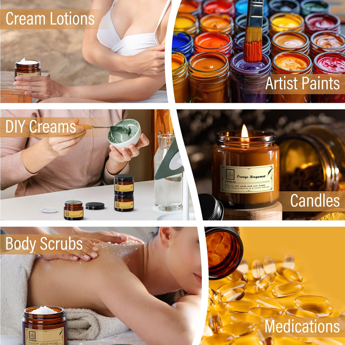 TENLIG travel-friendly 4oz jars fit in bags for on-the-go DIY projects.