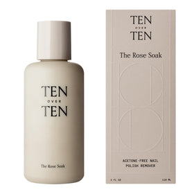 tenoverten Rose Soak bottle closeup highlights a gentle, acetone-free remover