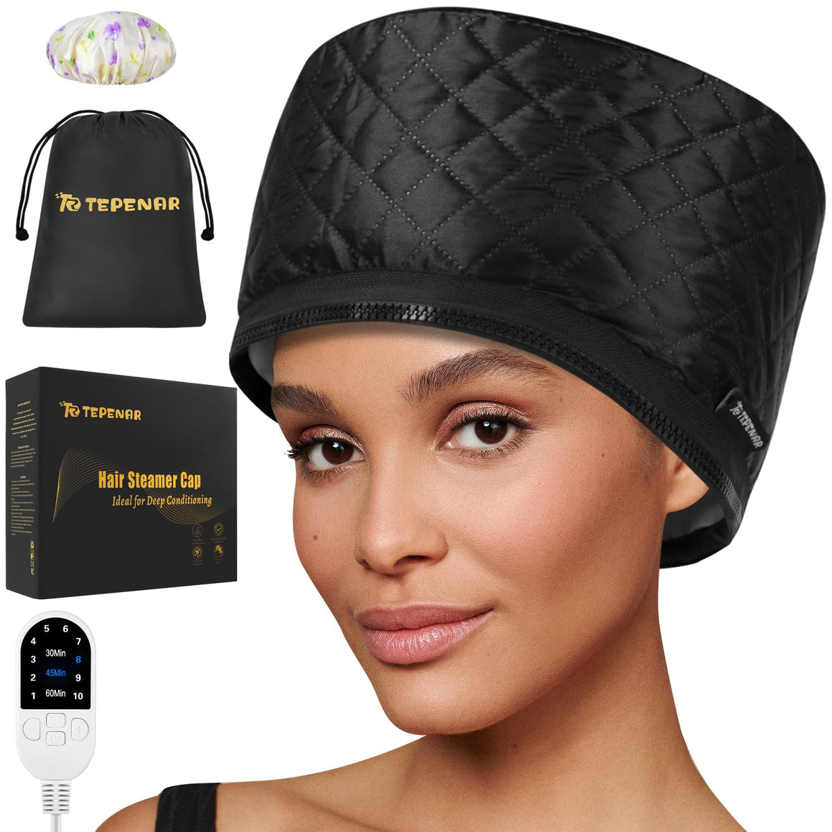 TEPENAR hair steamer cap interior layer demonstrates moisture lock for deeper conditioning