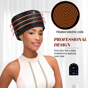 TEPENAR hair steamer cap worn on head for hands-free at-home conditioning