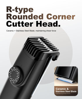 TEPOTZ dual-core vacuum system capturing hair during trimming