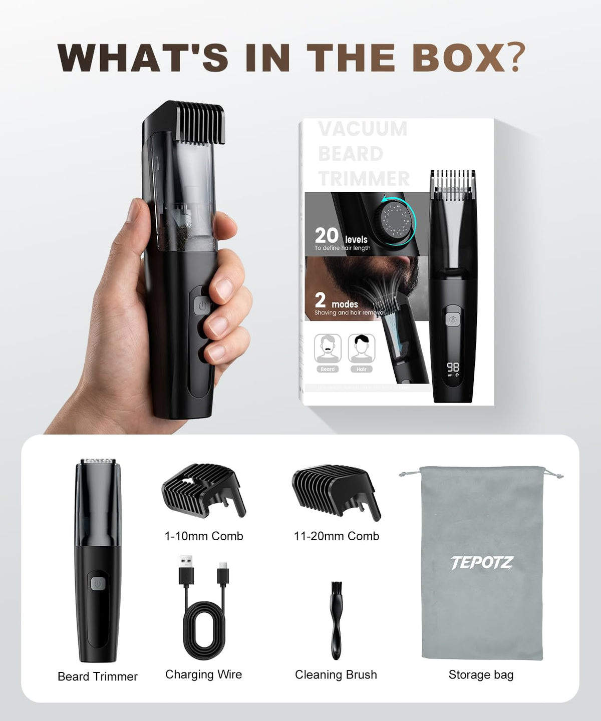 TEPOTZ detachable hair chamber for easy cleaning after trimming