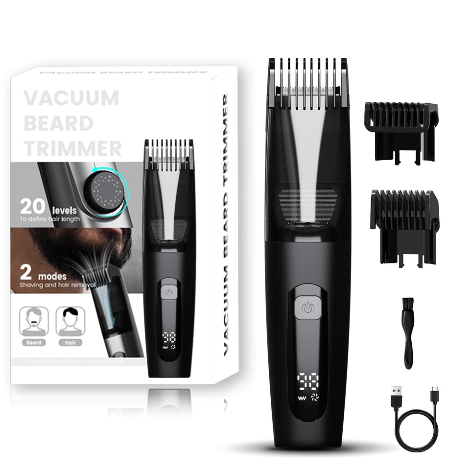 TEPOTZ vacuum beard trimmer front view for mess-free trimming