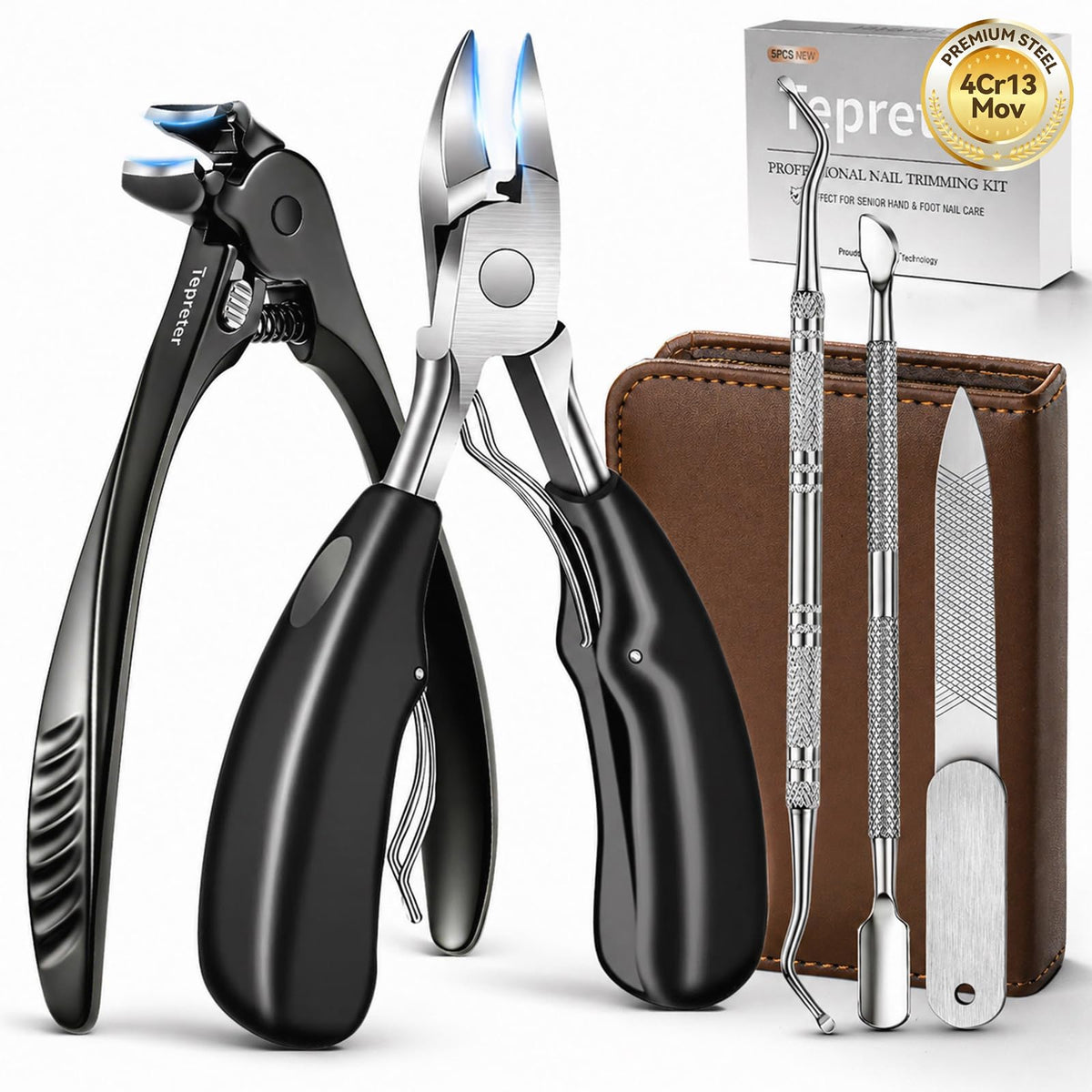 TEPRETER toenail clippers for seniors with long handle and angled head for easier trimming.