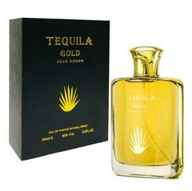 Tequila Gold Pour Homme bottle on display shows premium branding and timeless masculinity
