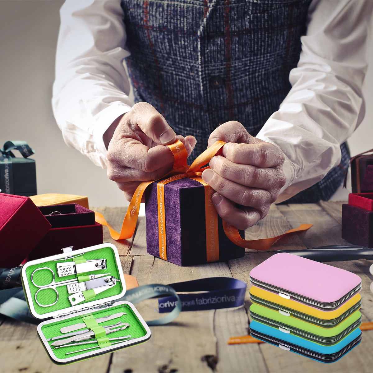 Terdey leather storage case keeps grooming tools organized for travel.