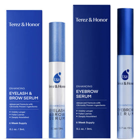 TEREZ & HONOR eyelash serum bottle showing natural growth potential for fuller lashes