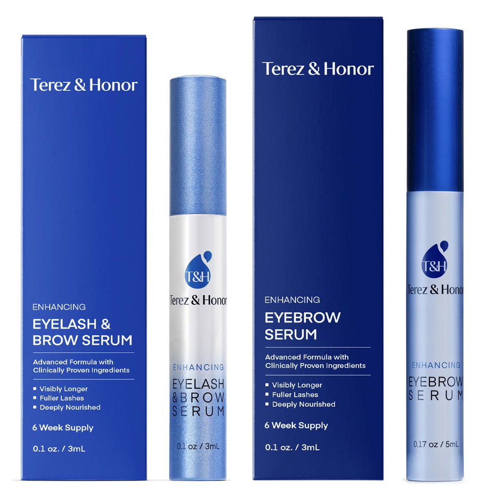 TEREZ & HONOR eyelash serum bottle showing natural growth potential for fuller lashes