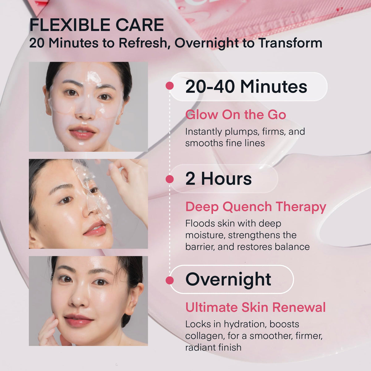TEREZ & HONOR Real Deep Bio Collagen Mask emphasizes 100 Da collagen for elasticity support.