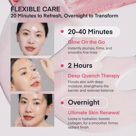 TEREZ & HONOR Real Deep Bio Collagen Mask emphasizes 100 Da collagen for elasticity support.