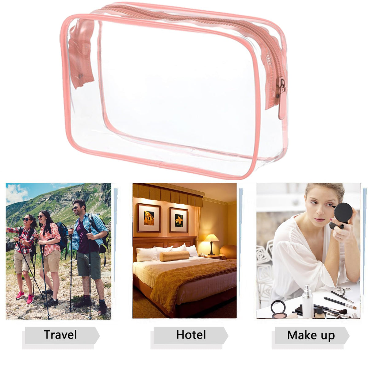 Tergy clear bag holds lipstick and eye shadow while traveling