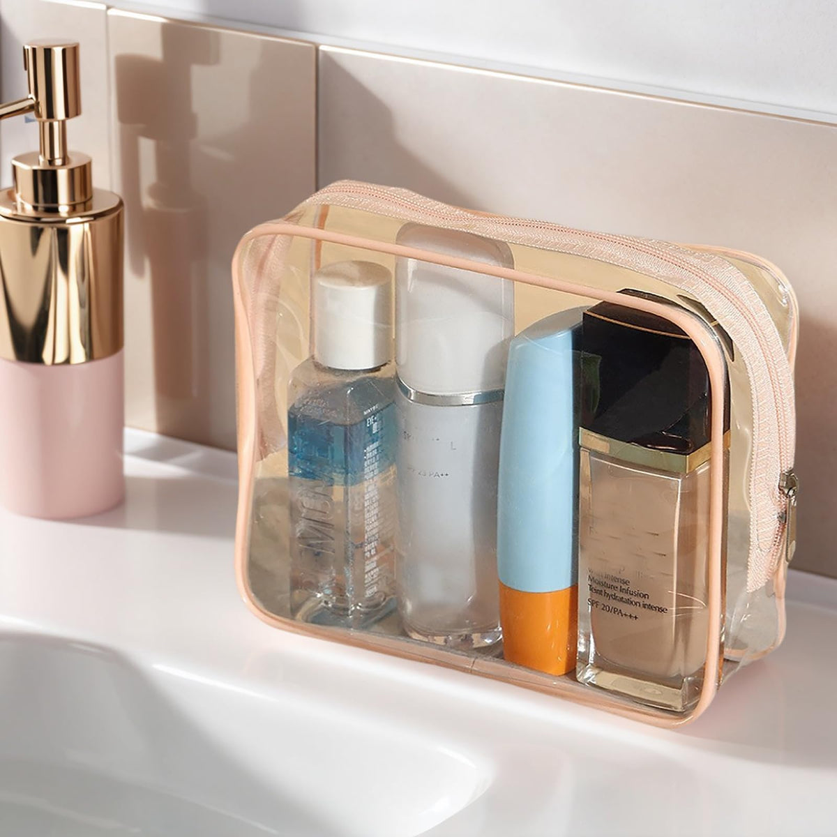 Tergy clear PVC makeup organizer for everyday cosmetics storage