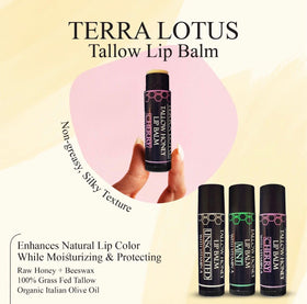 Terra Lotus olive-oil focus supports smooth, conditioned lips.