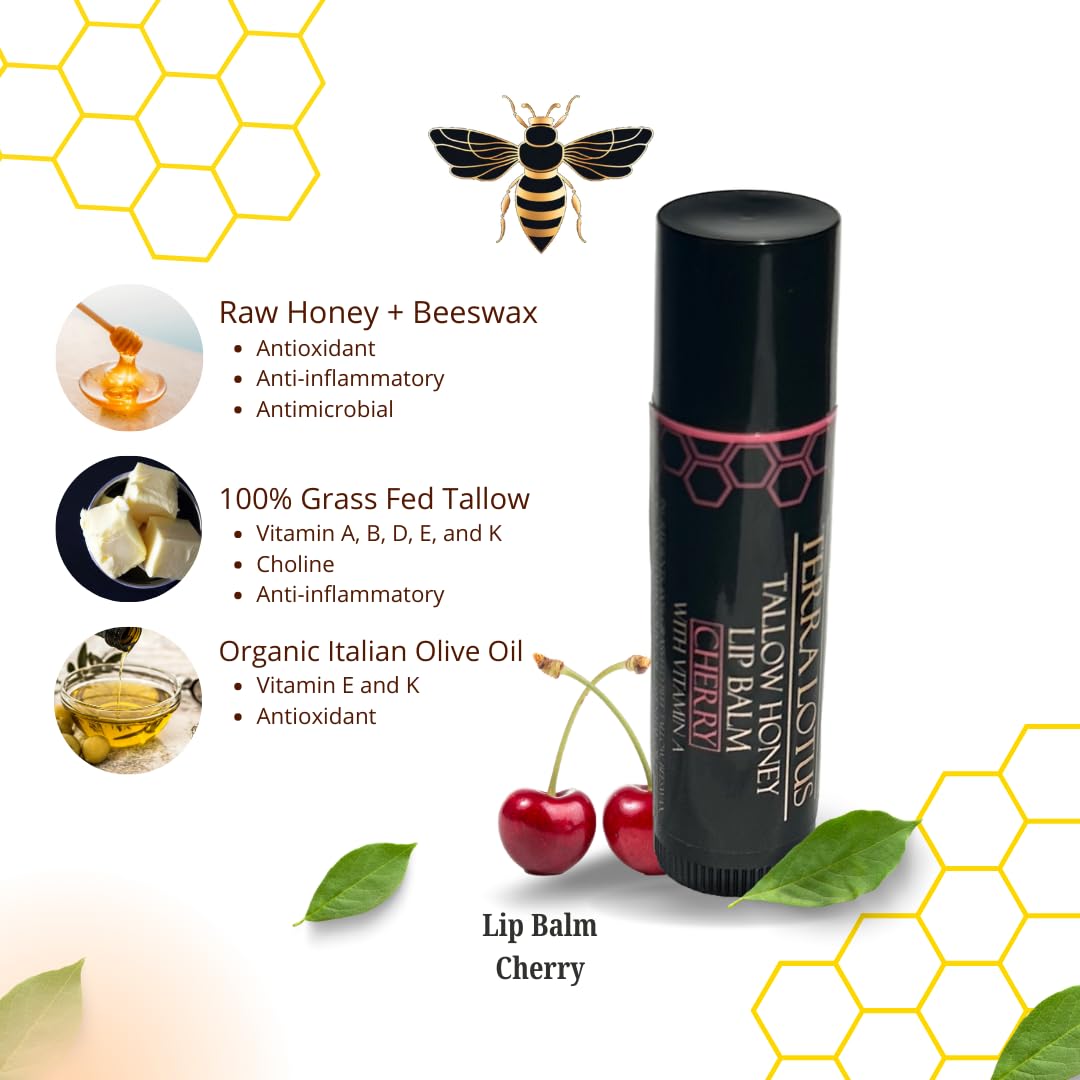 Terra Lotus lip balm in cherry tube offers smooth glide and hydration