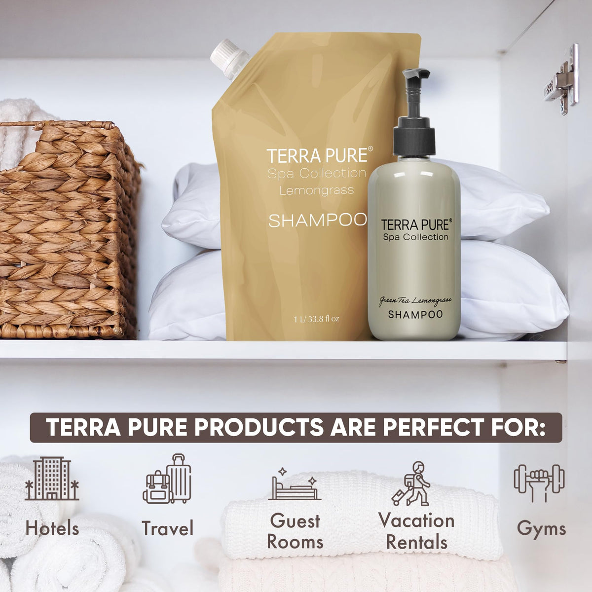 Terra Pure 1L refill bag for wall-mounted dispensers simplifies guest bathroom stocking