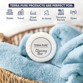Terra Pure aloe olive oil bars with disposable packaging for easy turnover.