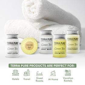Terra Pure conditioner travel-size bottle provides silky guest hair care