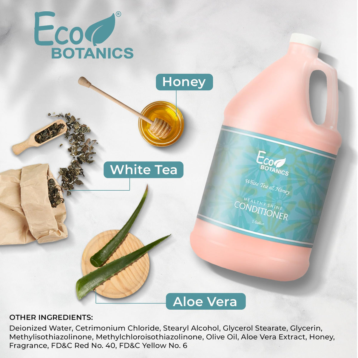 Terra Pure conditioner ingredients honey and white tea visually accented for a spa-like guest experience