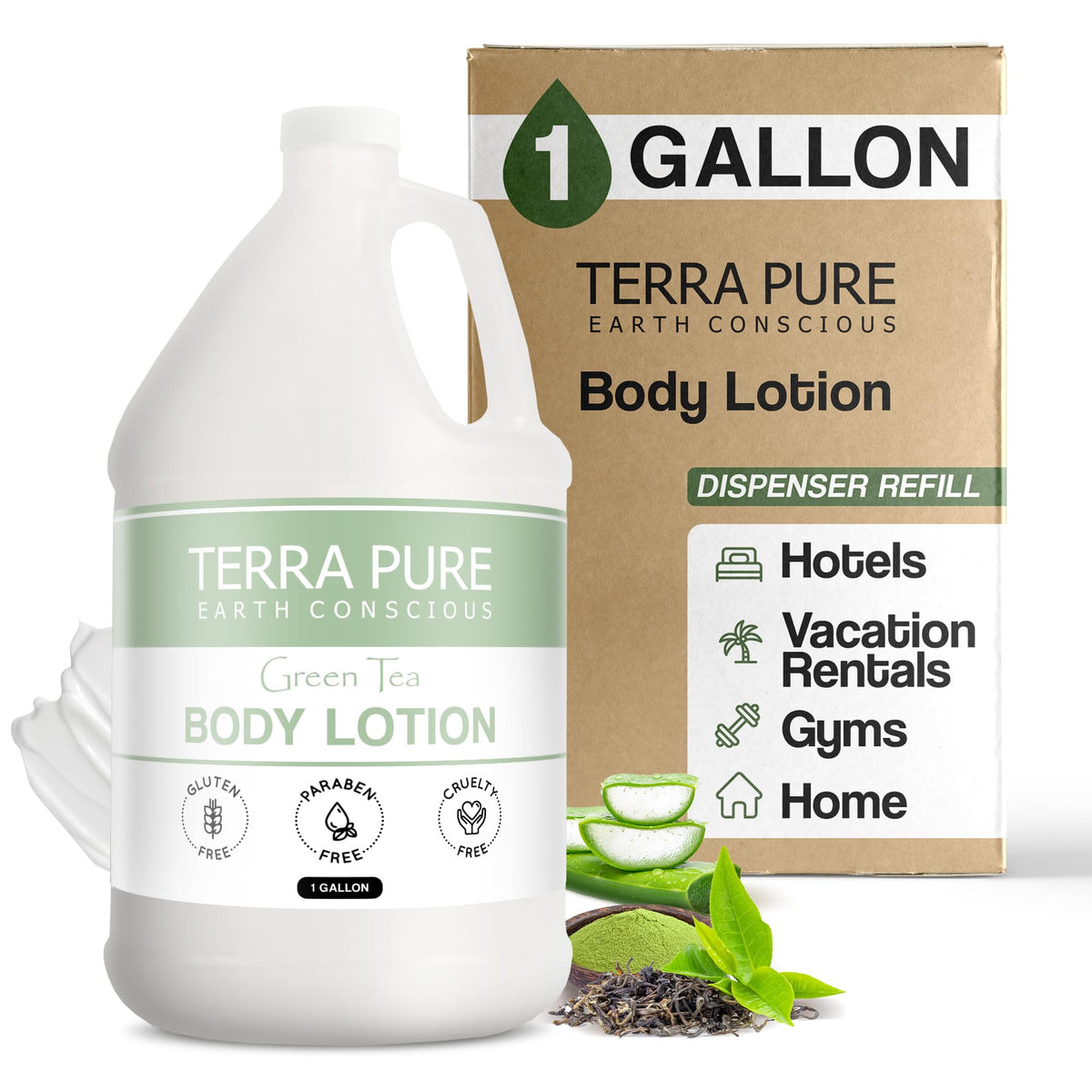 Terra Pure Green Tea Hotel Body Lotion pump bottle with guest-refill convenience